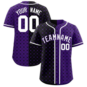 Custom Black Purple Split Fashion Plaid Design Authentic Baseball Jersey