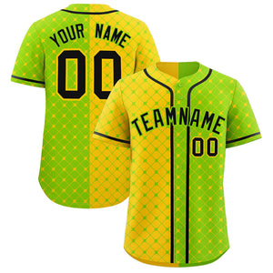 Custom Gold Neon Green Split Fashion Plaid Design Authentic Baseball Jersey