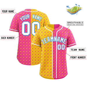 Custom Gold Pink Split Fashion Plaid Design Authentic Baseball Jersey