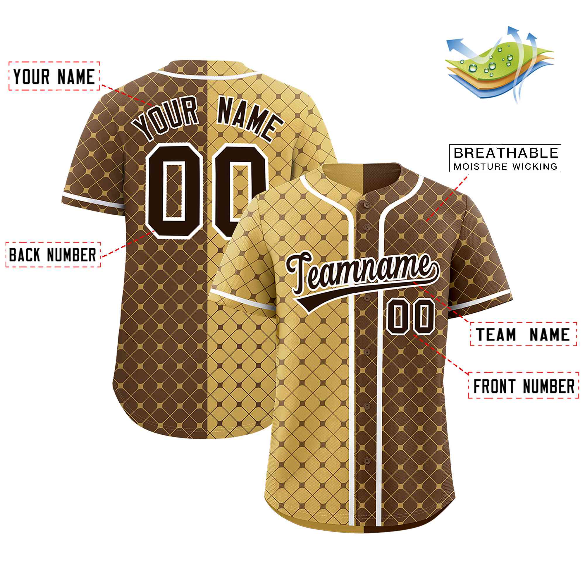 Custom Old Gold Light Brown Split Fashion Plaid Design Authentic Baseball Jersey