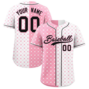 Custom Light Pink White Split Fashion Plaid Design Authentic Baseball Jersey