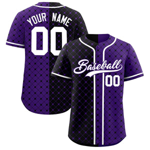 Custom Black Purple Split Fashion Plaid Design Authentic Baseball Jersey