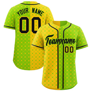 Custom Gold Neon Green Split Fashion Plaid Design Authentic Baseball Jersey