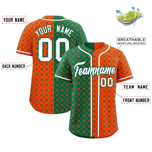 Custom Kelly Green Orange Split Fashion Plaid Design Authentic Baseball Jersey