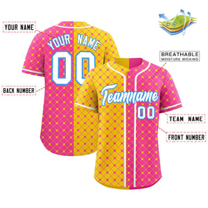 Custom Gold Pink Split Fashion Plaid Design Authentic Baseball Jersey