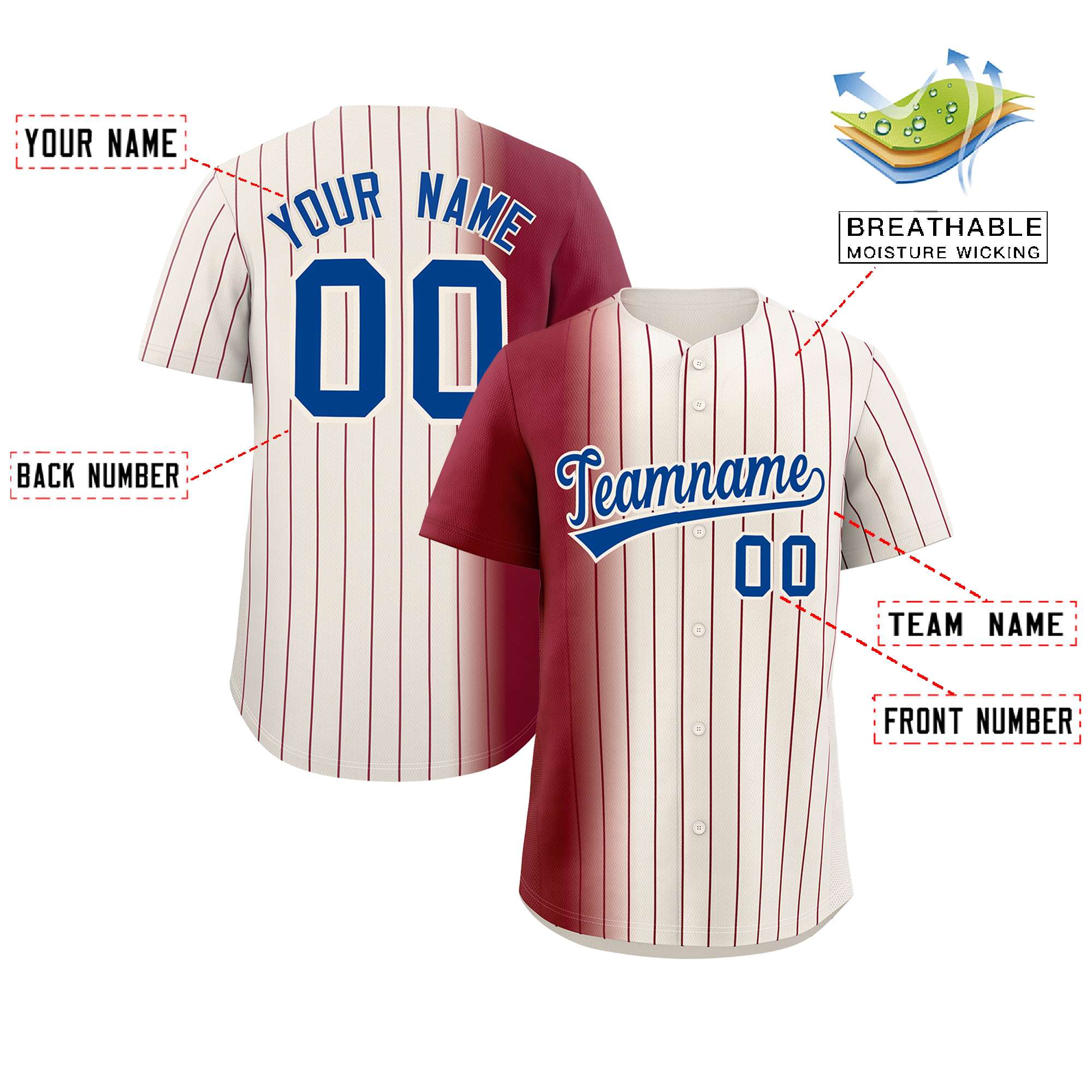 Custom Cream Crimson Pinstripe Personalized Gradient Authentic Baseball Jersey