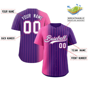 Custom Purple Pink Pinstripe Personalized Gradient Authentic Baseball Jersey