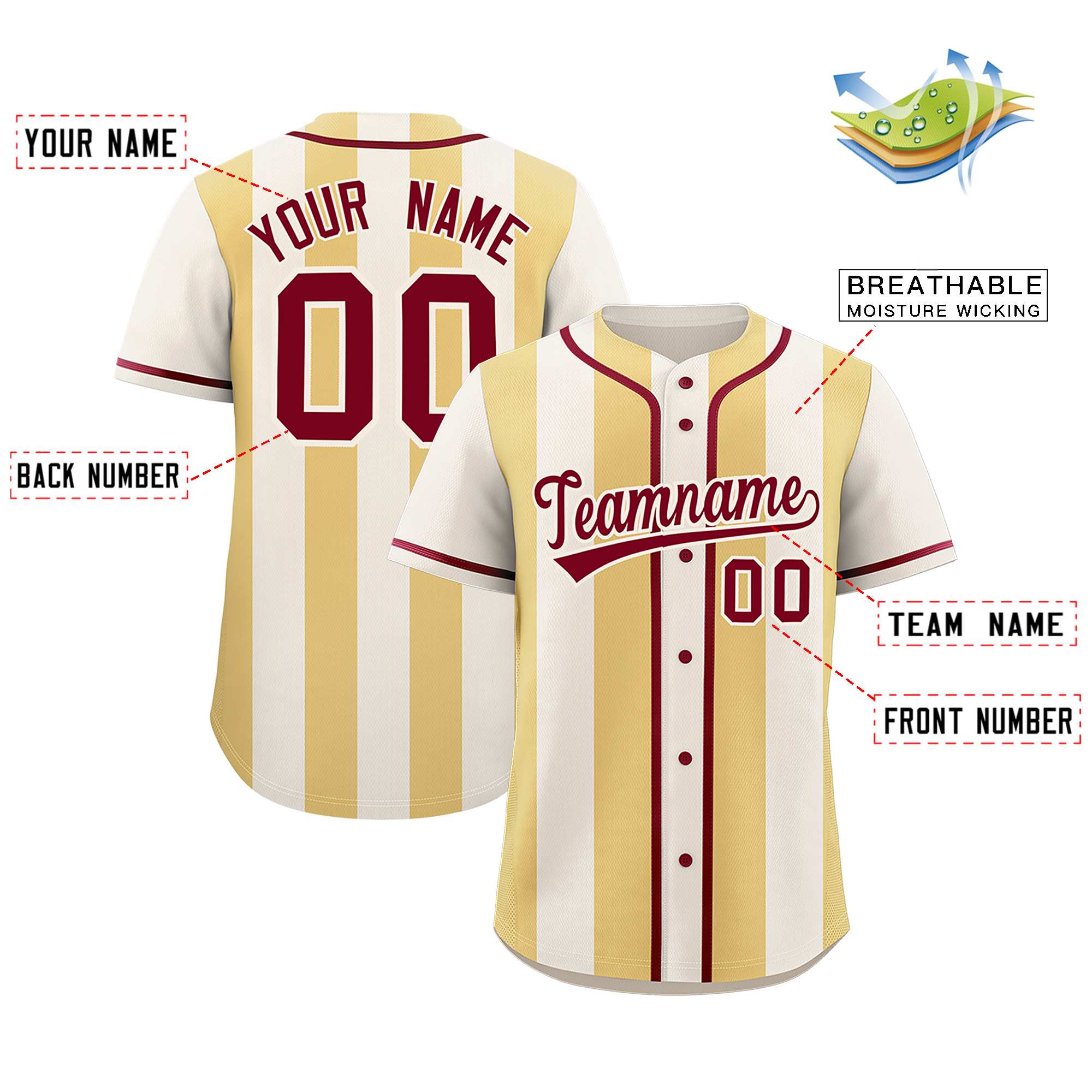 Custom Cream Khaki Thick Stripe Fashion Authentic Baseball jersey