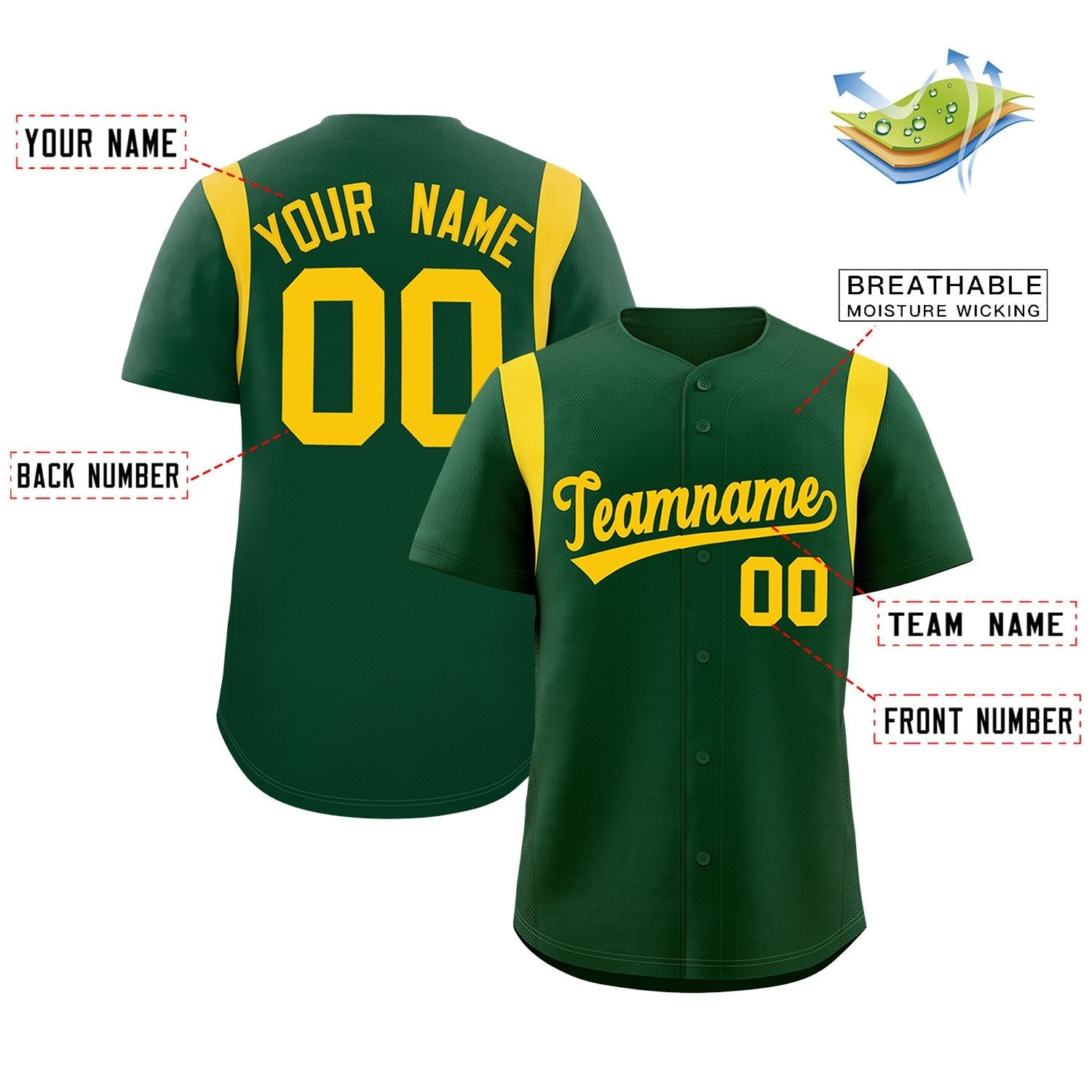 Custom Green Gold Classic Style Personalized Full Button Authentic Baseball Jersey