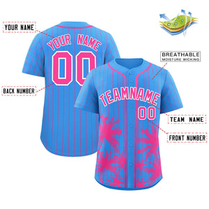 Custom Powder Blue Pink Pinstripe Coconut Tree Pattern Authentic Baseball Jersey