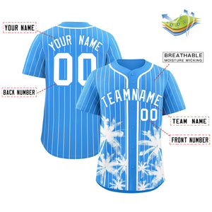 Custom Powder Blue White Pinstripe Coconut Tree Pattern Authentic Baseball Jersey