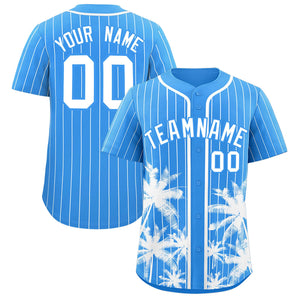 Custom Powder Blue White Pinstripe Coconut Tree Pattern Authentic Baseball Jersey