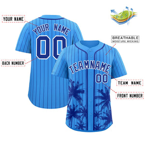 Custom Powder Blue Royal Pinstripe Coconut Tree Pattern Authentic Baseball Jersey