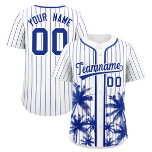 Custom White Royal Pinstripe Coconut Tree Pattern Authentic Baseball Jersey