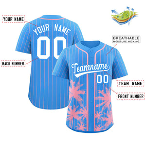 Custom Powder Blue Light Pink Pinstripe Coconut Tree Pattern Authentic Baseball Jersey