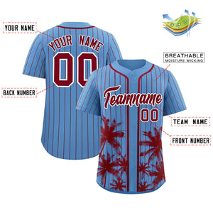 Custom Light Blue Crimson Pinstripe Coconut Tree Pattern Authentic Baseball Jersey