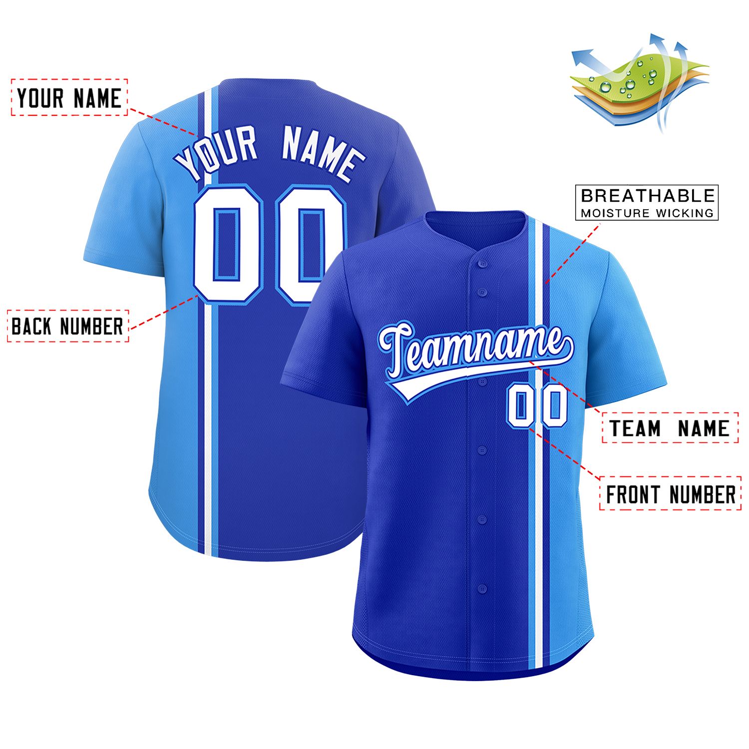 Custom Powder Blue Royal-White Personalized Color Block Authentic Baseball jersey