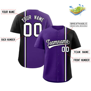 Custom Purple Black-White Personalized Color Block Authentic Baseball jersey