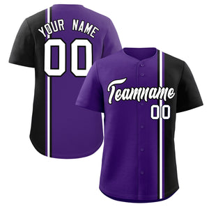 Custom Purple Black-White Personalized Color Block Authentic Baseball jersey