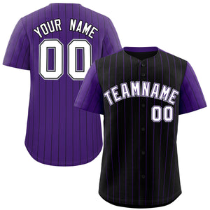 Custom Black Purple Pinstripe Personalized Raglan Sleeves Authentic Baseball Jersey