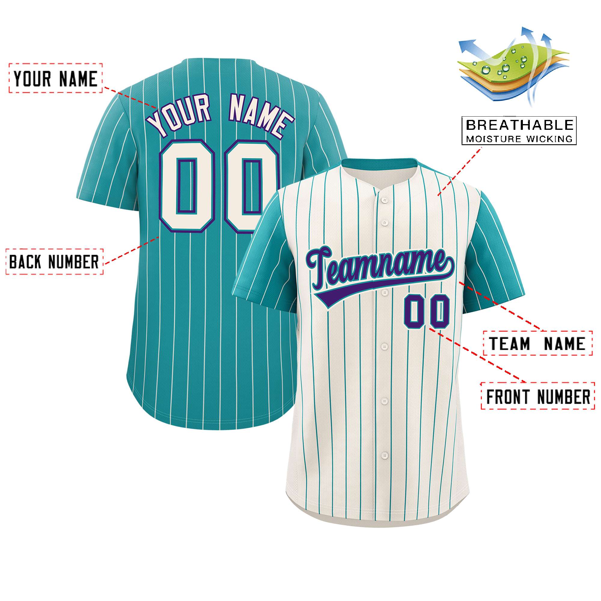 Custom Cream Aqua Pinstripe Personalized Raglan Sleeves Authentic Baseball Jersey