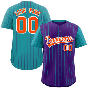 Custom Purple Aqua Pinstripe Personalized Raglan Sleeves Authentic Baseball Jersey