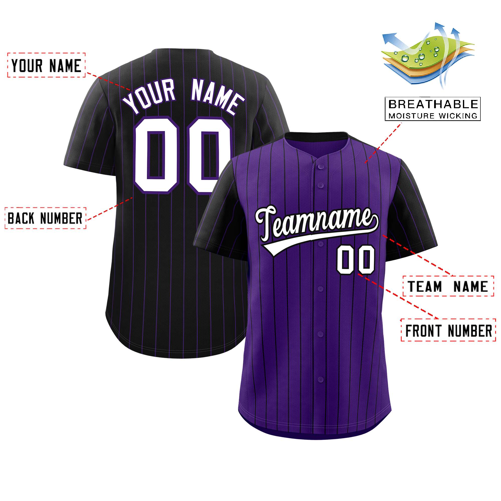 Custom Purple Black Pinstripe Personalized Raglan Sleeves Authentic Baseball Jersey