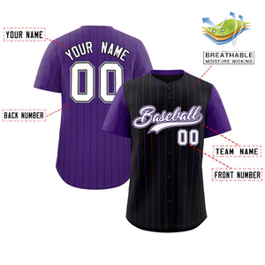 Custom Black Purple Pinstripe Personalized Raglan Sleeves Authentic Baseball Jersey