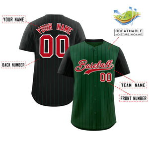 Custom Green Black Pinstripe Personalized Raglan Sleeves Authentic Baseball Jersey