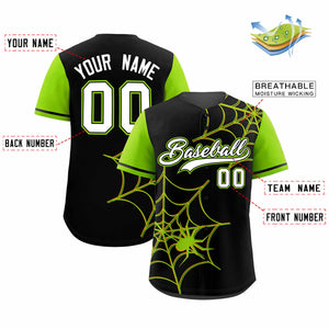 Custom Black-Neon Green Spider Web Pattern Raglan Sleeves Authentic Baseball Jersey