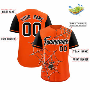 Custom Orange-Black Spider Web Pattern Raglan Sleeves Authentic Baseball Jersey