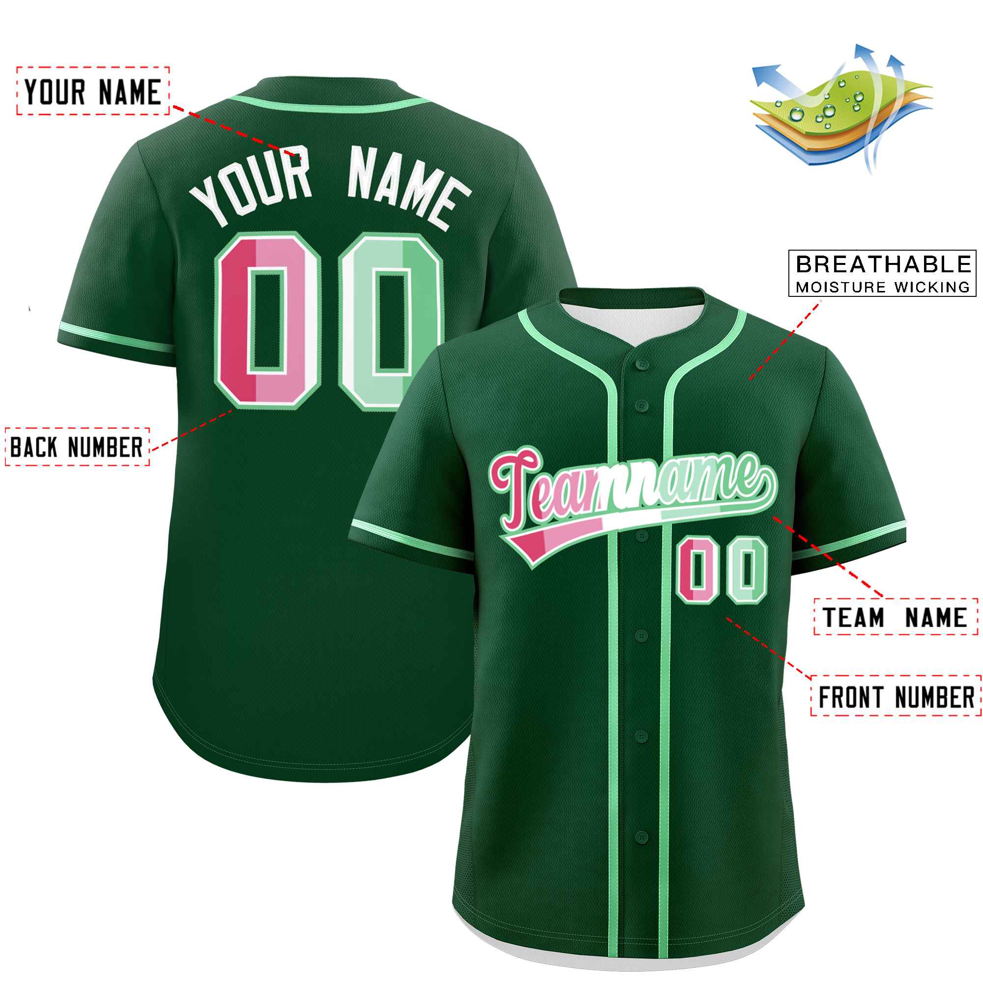 Custom Green Abrosexual For Pride Month Classic Style Authentic Baseball Jersey