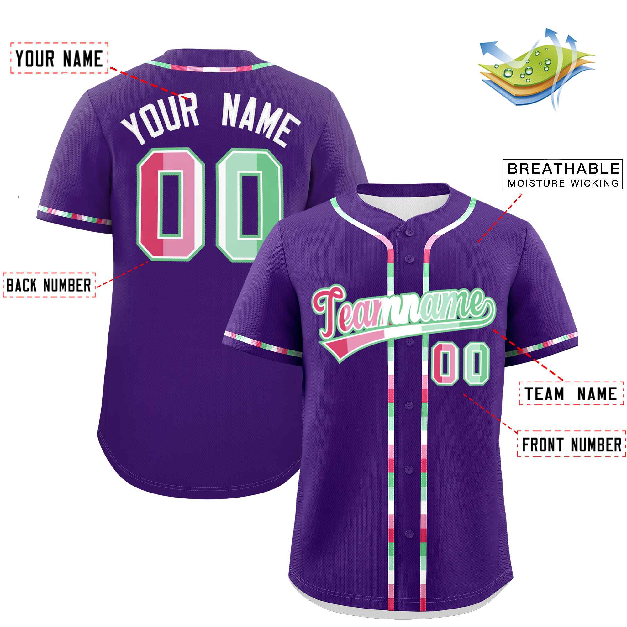 Custom Purple Abrosexual For Pride Month Classic Style Authentic Baseball Jersey