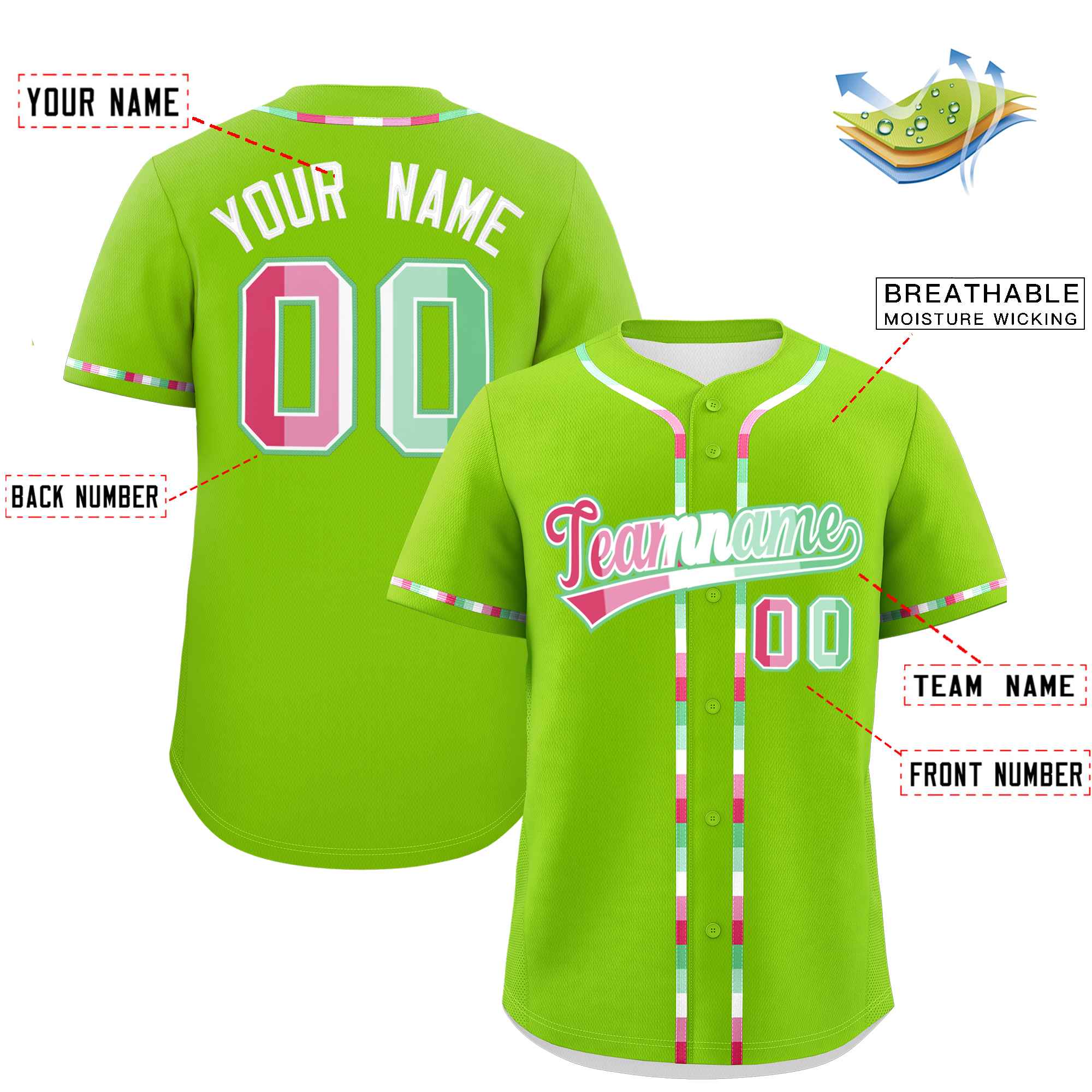 Custom Neon Green Abrosexual For Pride Month Classic Style Authentic Baseball Jersey