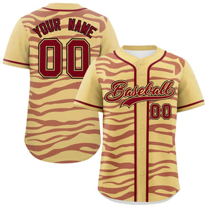 Custom Khaki Crimson Zebra Stripes Graffiti Pattern Authentic Baseball Jersey