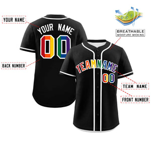 Custom Black LGBT Rainbow For Pride Month Classic Style Authentic Baseball Jersey