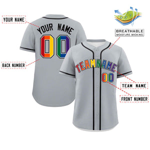 Custom Light Gray LGBT Rainbow For Pride Month Classic Style Authentic Baseball Jersey