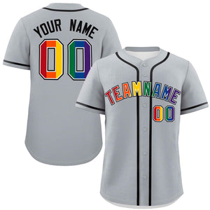 Custom Light Gray LGBT Rainbow For Pride Month Classic Style Authentic Baseball Jersey