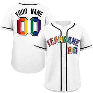 Custom White LGBT Rainbow For Pride Month Classic Style Authentic Baseball Jersey