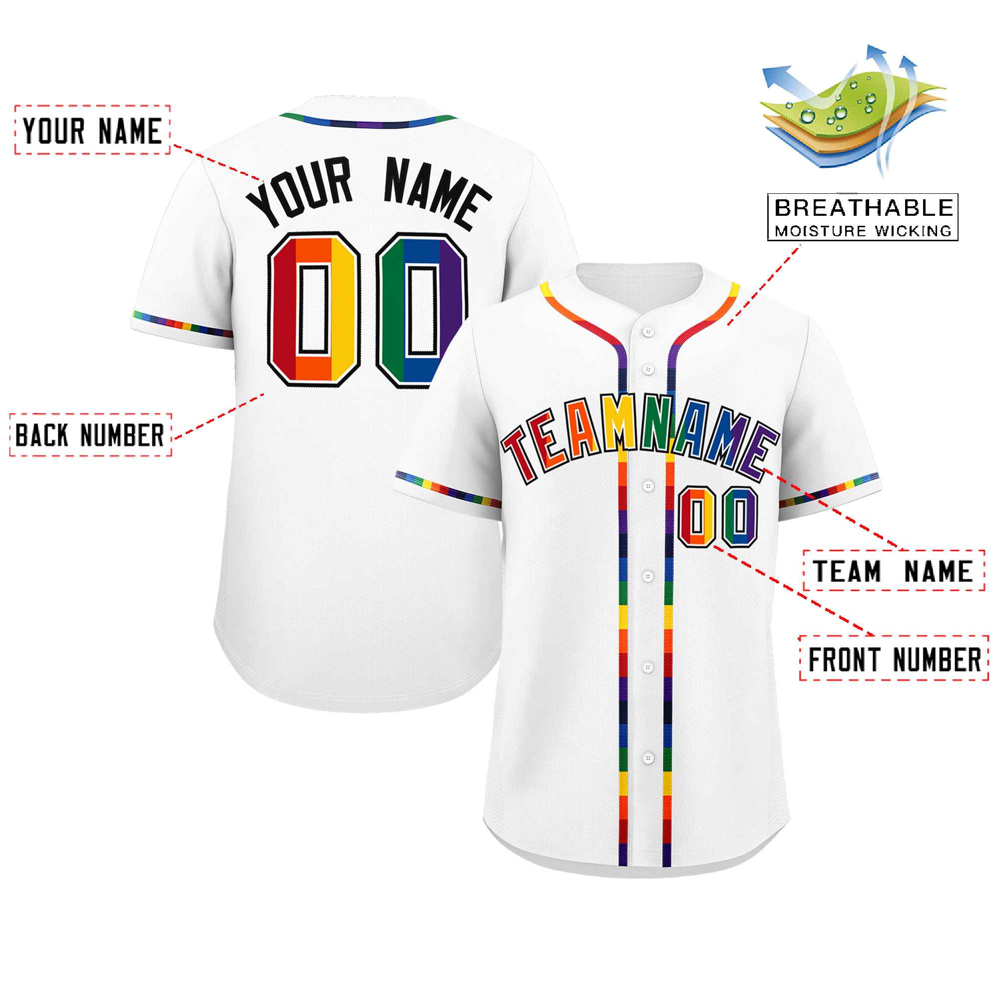 Custom White LGBT Rainbow For Pride Month Classic Style Authentic Baseball Jersey