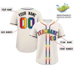 Custom Cream LGBT Rainbow For Pride Month Classic Style Authentic Baseball Jersey