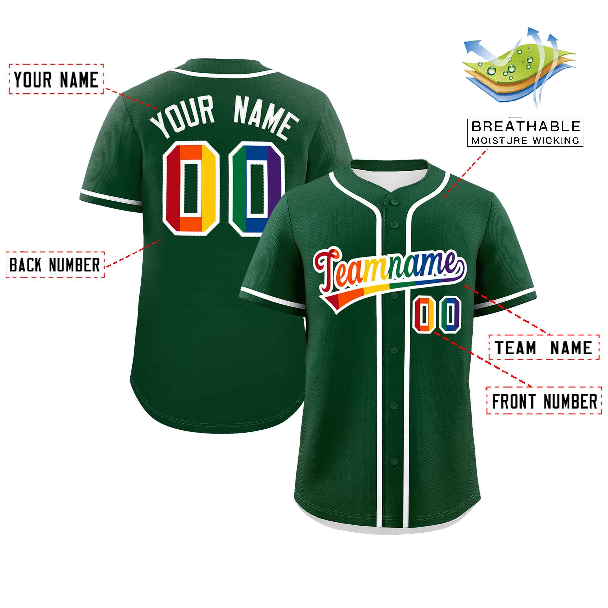 Custom Green LGBT Rainbow For Pride Month Classic Style Authentic Baseball Jersey
