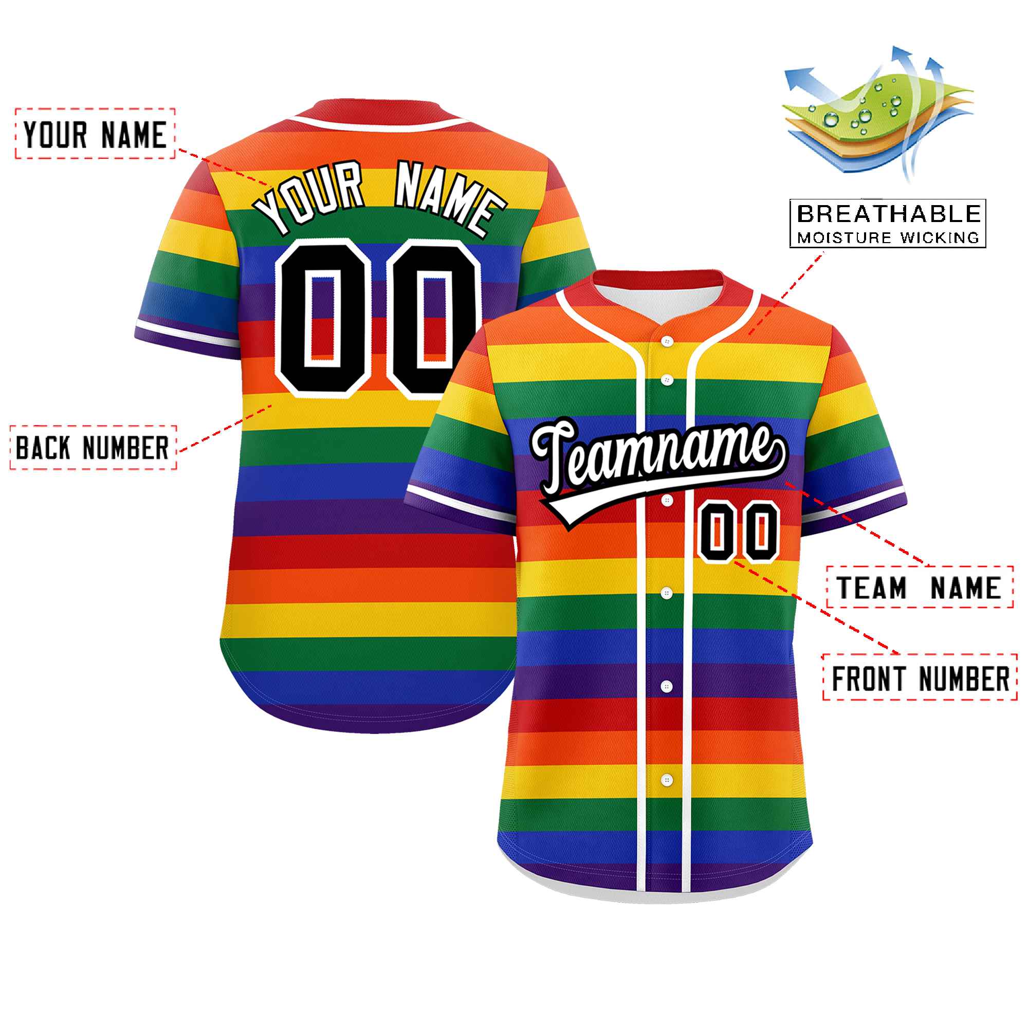 Custom LGBT Rainbow For Pride Month Color Block Personalized Authentic Baseball Jersey