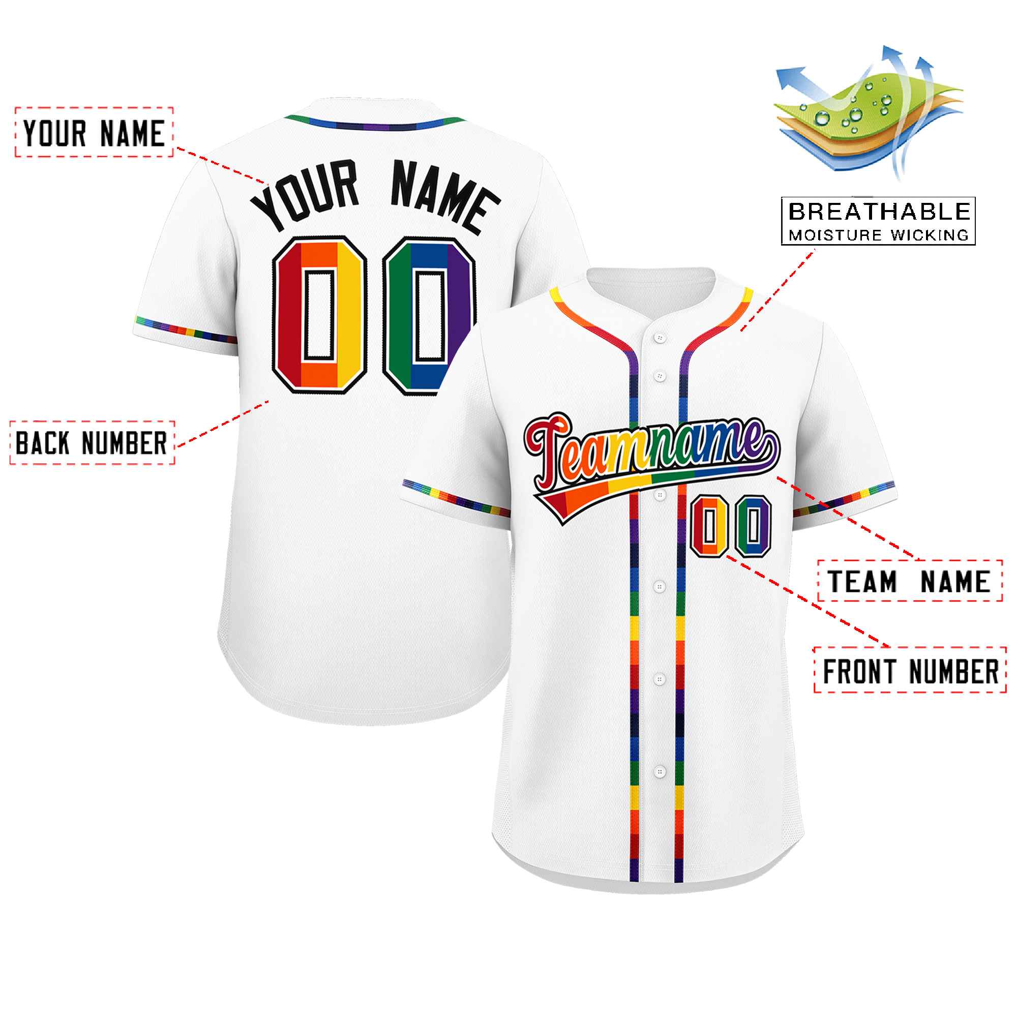 Custom White LGBT Rainbow For Pride Month Classic Style Authentic Baseball Jersey