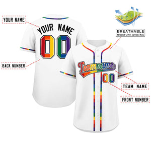 Custom White LGBT Rainbow For Pride Month Classic Style Authentic Baseball Jersey