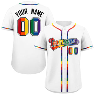 Custom White LGBT Rainbow For Pride Month Classic Style Authentic Baseball Jersey