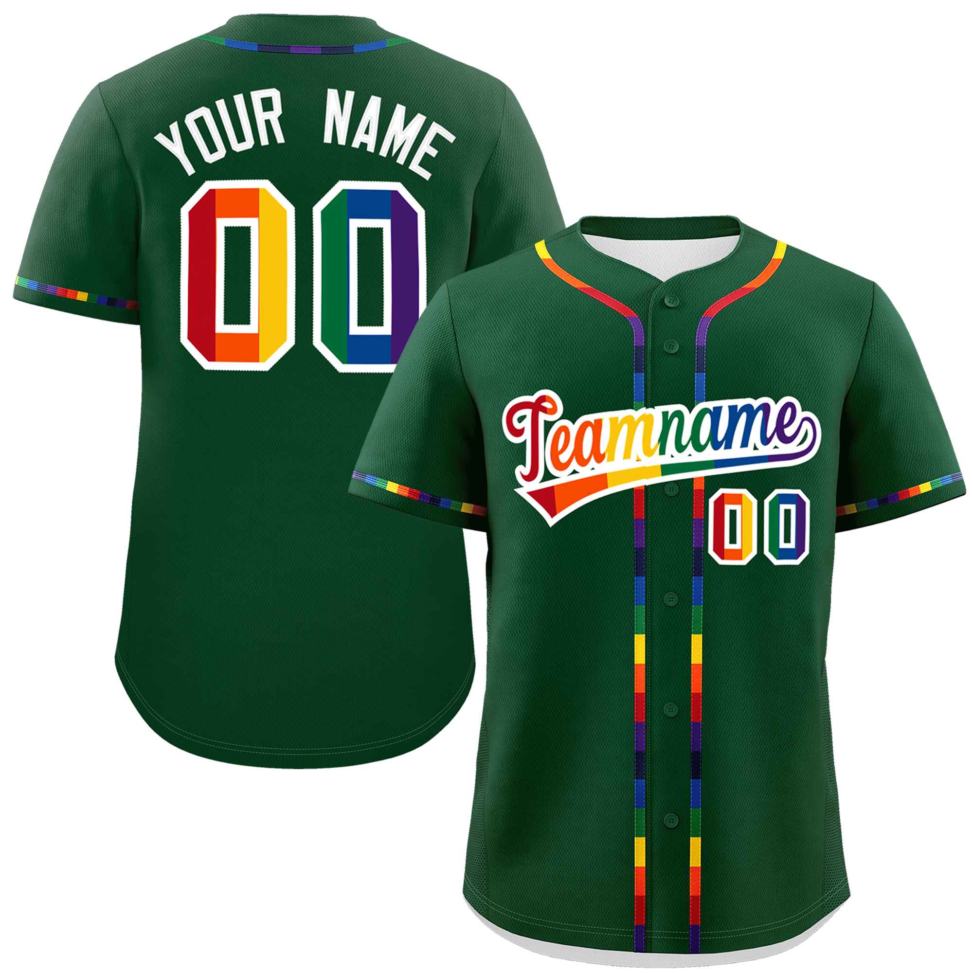 Custom Green LGBT Rainbow For Pride Month Classic Style Authentic Baseball Jersey