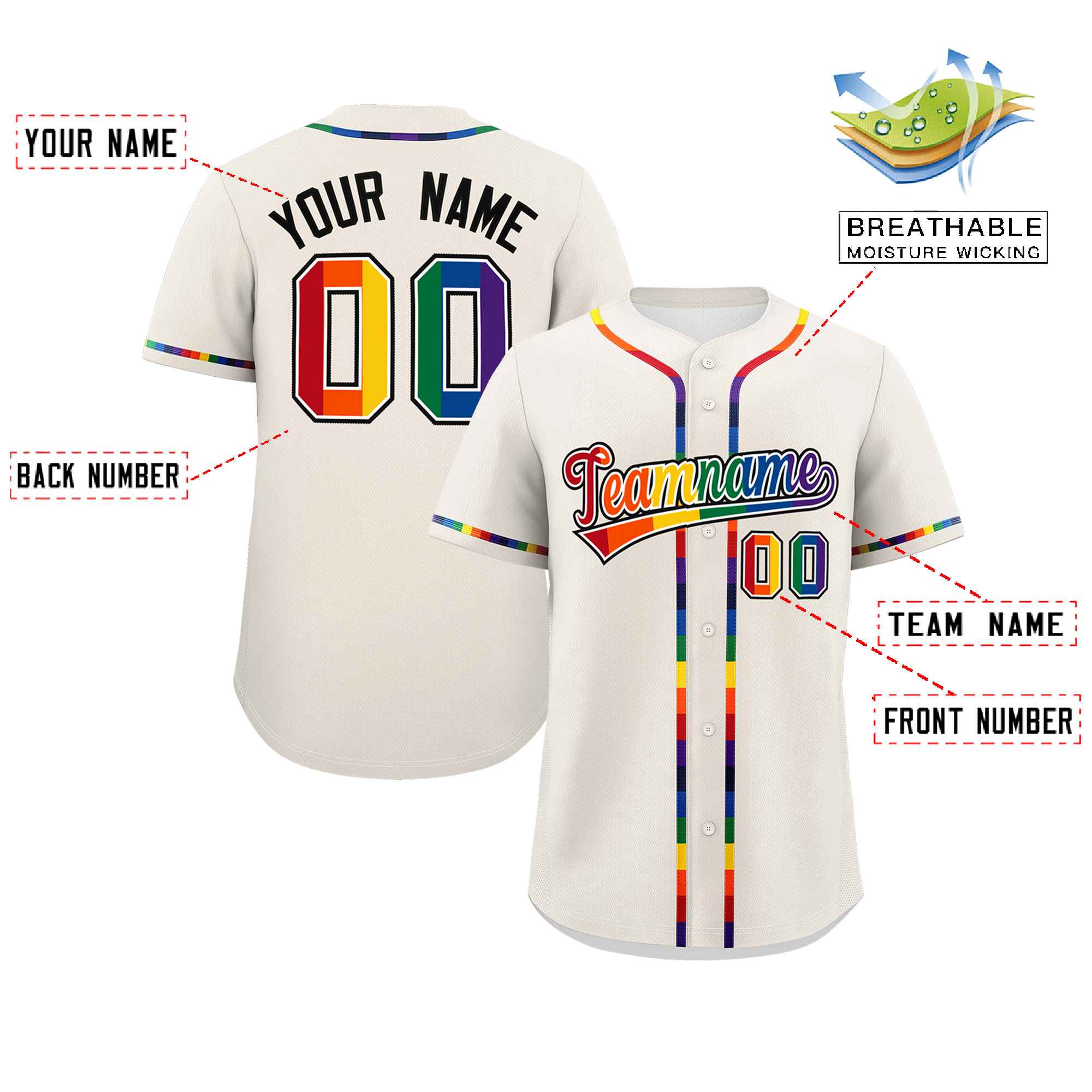 Custom Cream LGBT Rainbow For Pride Month Classic Style Authentic Baseball Jersey