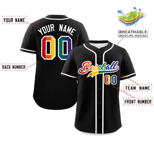 Custom Black LGBT Rainbow For Pride Month Classic Style Authentic Baseball Jersey