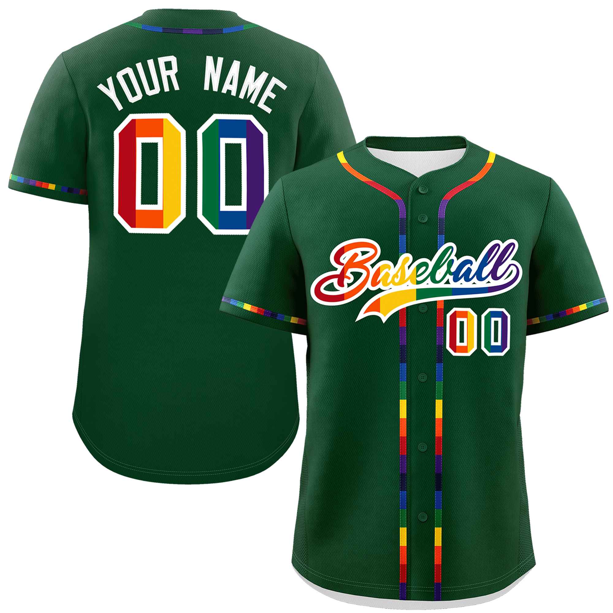 Custom Green LGBT Rainbow For Pride Month Classic Style Authentic Baseball Jersey